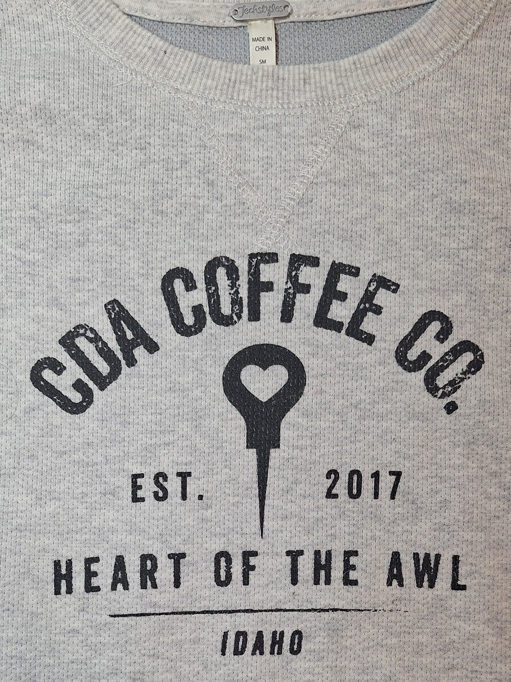 Techstyles CDA Coffee Co Idaho Cropped Heather Grey Sweatshirt Size S Like New